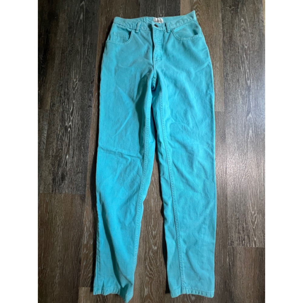 Moda International Jeans Women Sz 8 Turquoise Blue High Waisted Tapered Vintage